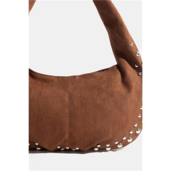Fame Metallic Studded Faux Suede Hand Bag - Picture 3 of 3